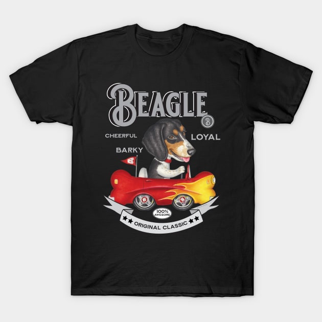 Tri-Color Beagle in Bone Flame Car T-Shirt by Danny Gordon Art